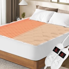 Ayge Heated Mattress Pad King Size with Dual Control - Auto Shut Off Electric Mattress Pad Cover - Electric Bed Warmer with Deep Pocket, Machine Washable, White