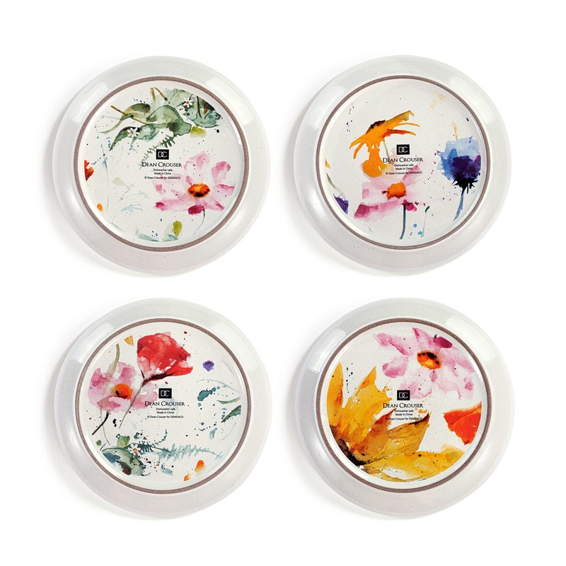DEMDACO Watercolor PeeWee Birds 6.5 inch Stoneware Appetizer Plates Set