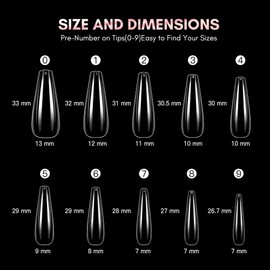 Makartt False Nails, 500pcs Nail Tips Long Coffin Press on Nails Natural Full Cover Acrylic Nails Round False Nail Tips 10 Sizes Fake Nails for Nail Design