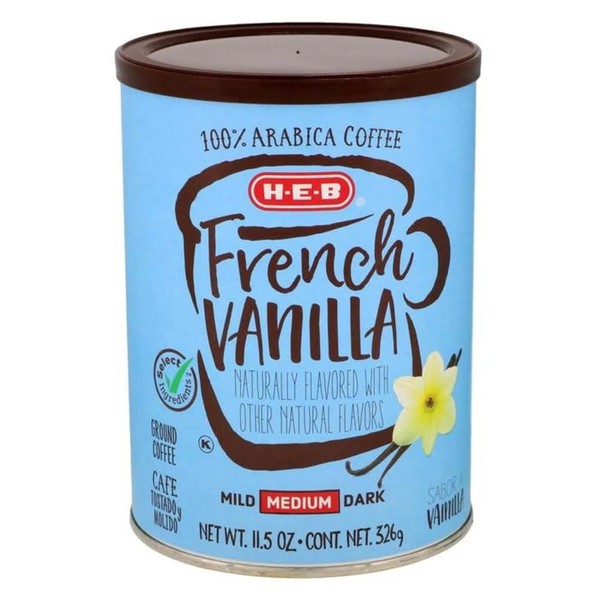HEB French Vanilla, café tostado y molido 100% arábica, naturalmente saborizado vainilla francesa, tostado medio, 326 gr