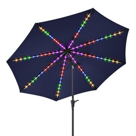 PEAKVONDER 7.5 ft Outdoor Patio Umbrella with Solar Lights - Small Heavy Duty Beach/Table/Pool/Deck/Market Umbrella, Dual Charging, Tilt, APP & Button Control, UV/Fade-Resistant, Navy Blue HPU752NB