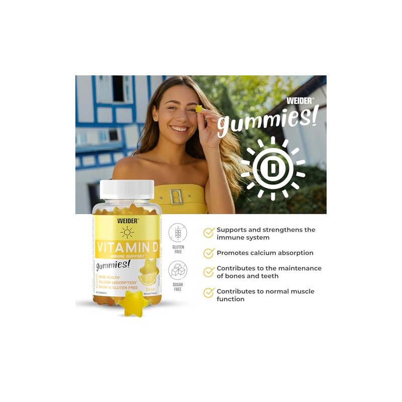 Weider Vitamin D Gummies (50 Gummies) Lemon, with Vitamin D3