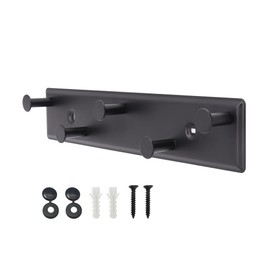 AJLTPA Coat Rack Wall Mount, Black Wall Coat Rack Screw in, Metal Door Hooks for Hanging Hat Towels Clothes with 5 Round Rails Mudroom Bathroom Entryway