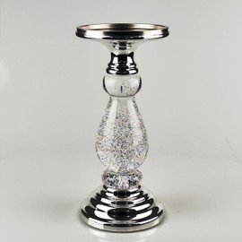 Candlestick Holders 10.25-inch Powered by Battery or USB Music Water Lantern Candle Holder Vintage Modern Decorative Centerpiece for Table Mantel Wedding Housewarming Gift (Silvery)