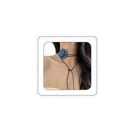 Bethynas Vintage Blue Denim Flower Choker Necklace Artificial Rose Floral Lace-up Necklace Long Wrap Leather Tie Neck Accessories for Bridal Summer Party for Women (Small, Light Blue)