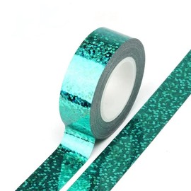 Syntego Solid Foil Holographic Glitter Effect Washi Tape Decorative Self Adhesive Masking Tape 15mm x 5m (Turquoise)