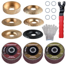 LEONTOOL 14PCS Wood Carving Disc Set for 4" or 4 1/2" Angle Grinder with 5/8" Arbor, Include Wood Shaping Wheel, Bevel Type Flap Discs, Grinder Wrench and Gloves for Wood Shaping Carving and Sanding