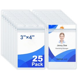 Vertical ID Badge Holder 3x4 Inch 25 Pack, Clear Waterproof Plastic ID Card Holder, Heavy Duty Vertical Name Tag Badge Holders for Work Office School Event Conference
