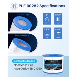 POOLPURE PBF40M Spa Filter Replaces 2018-2024 Wellspring 10-00282 30 Filter, PBF40M, PBF40, PBF40-M,30 Coreless, SD-01389, 8x6 Hot Tub, Not fit for 2013-2017 SPA Without Filter Cage Core Assembly