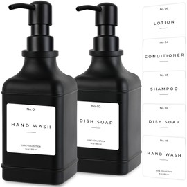 Emerson Essentials Soap Dispenser, Dish Soap Dispenser, Soap Dispenser Bathroom Set, Hand Soap Dispenser, Kitchen Soap Dispenser Set, Glass Soap Dispenser with Pump and Labels | 16 Oz, 2-Pack
