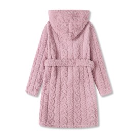 Topgal Girls Fleece Bathrobe Winter Hooded Sleep Robe with Pockets Fuzzy Purple Heart Jacquard SleepRobe Size 10