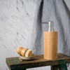 ABBI NIMO Natural Bamboo Liquid Soap Dispenser with Silver Plastic