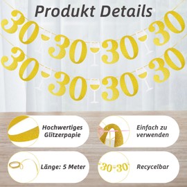 Jubel 30th 40th 50th Birthday Garland Gold Silver 50th Birthday Women Men Decoration Glitter Banner Decoration - 50s Birthday Garland Gold Glitter (30)