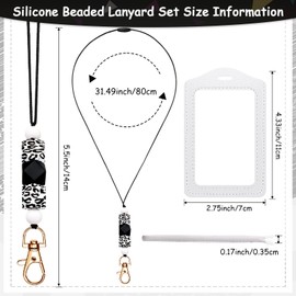 Lanyards with 2 ID Badge Holders Silicone Beaded Lanyard Breakaway Leather ID Holder for Teacher Women Employee(Cute Style)