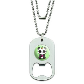 GRAPHICS & MORE Cute Kawaii Unicorn Panda Holding Heart Military Dog Tag Bottle Opener Pendant