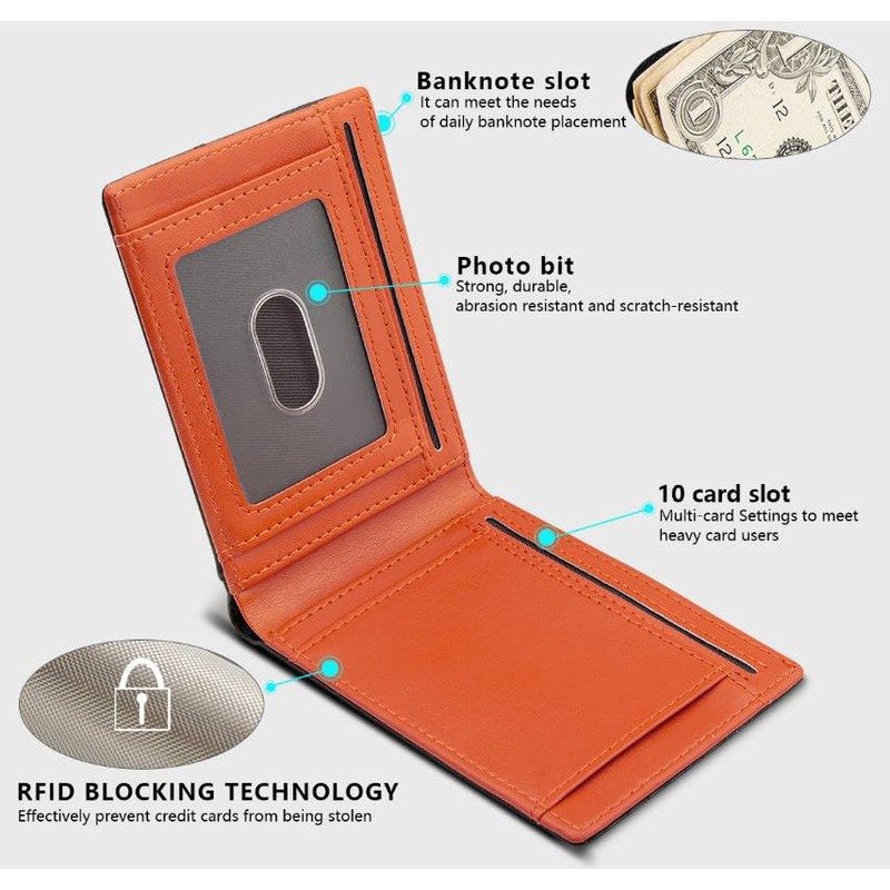 akddivve Men's RFID Blocking Wallet Short Tri-Fold Design Anti-Theft Card