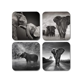 DV DESIGN 4 x Square Elephant Coasters - Elephants Animals Nature Safari Drink Gift #77895