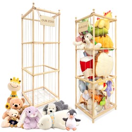 CRUCIBLY Stuffed Animal Storage, Wooden Cute Stuffed Animal Zoo Tower & Holder, Large Capacity Space Save Toy Organizer for Toddler Rooms, Playrooms & Bedrooms, 49.2" Tall