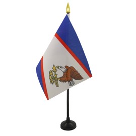 American Samoa Table Flag 4'' x 6'' - American Samoan Desk Flag 15 x 10 cm - golden spear top - AZ FLAG