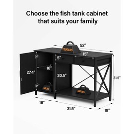 FILKO 55 Gallon Fish Tank Stand: Sturdy Aquarium Stand with Storage for 55-75 Gallon Fish Tank - Metal Terrarium Table Cabinet with Power Outlet for Reptile Turtle (55-75 Gallon)