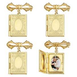 CHGCRAFT 4 Pcs Locket Brooch Bridal Bouquet Charm Flower Brooch Pin Brass Pins Set Rectangle Memory Charm Coat Shirt Suit Collar Accessories for Backpack Clothing Badges, Golden