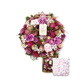 [2024 mamawreath packaged] Gift Flower Gift Spring Wreath for Entrance Entrance Pink Red Color Eternal Meaning M Size M Size (Diameter x Thickness) (24cm Diameter x 7 cm Thickness) (Purple Gift