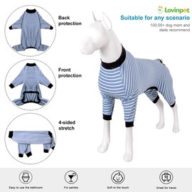 LovinPet Dog PJS Apparel for Giant Dogs - Blue and Yellow Stripe Dog Shirt, 4-Legged Design, Full Body Coverage, for Big Dogs, Large Breed Dog PJ's,Large