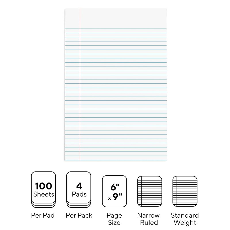 STAPLES Steno Pads, 6'' x 9'', Narrow Ruled, 100 Sheets/Pad,