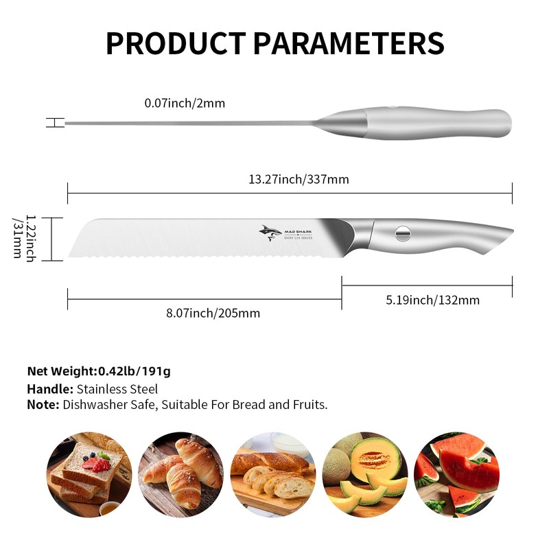 MAD SHARK Bread Knife 8 Inch, Razor Sharp Blade from