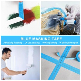 BOMEI PACK Blue Painters Tape 1 Inch Bulk - Paint Tape 3 Rolls x 1 Inch x 60 Yards - Painter's Tape Sky Blue Masking Tape for Walls Painting, DIY Crafting, Decoration, Total 180 Yards