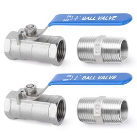 Taisher 4 Pcs 3/4 Inch FNPT Heavy Duty Full Porat Ball Valve Kit, 304 Stainless Steel with Blue Handles & Nipple