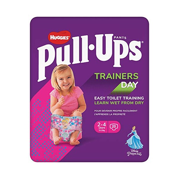 Huggies Pull-Ups, Trainers Day Nappy Pants for Girls - 2-4 Years, Size 5-6+ Pull Up Nappies (20 Training Pants) - Essential Pull-Ups for Easy Toilet Training - Learn Wet From Dry