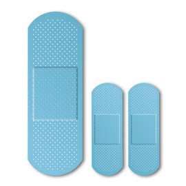 Bandage Band Aid Decal Sticker (3 Pack) 1-9 x 3 Inch and 2-5 x 1.67 Inch - Perfect Funny Coverup for Any Ouchy, Boo-Boo or Blimish (Baby Blue)