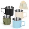 Ftabernam 4 Pack Stainless Steel Camping Cups with Foldable Handle,