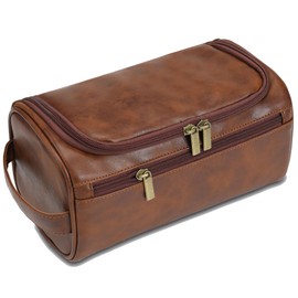 RC ROCKCOW Toiletry Bag for Men, Travel Shaving Dopp Kit Water-resistant Bathroom Toiletries Organizer PU Leather Cosmetic Bags