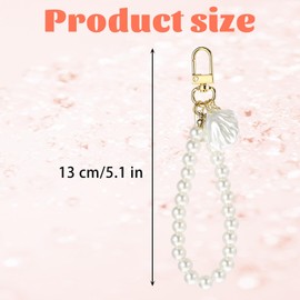 Pearl Keychain Wristlet Golden Imitation Pearl Key Chain Women Cute Purse Charms Pendant Love Heart Girly Backpack Key Ring Accessory Gift for Car Keys (Heart)