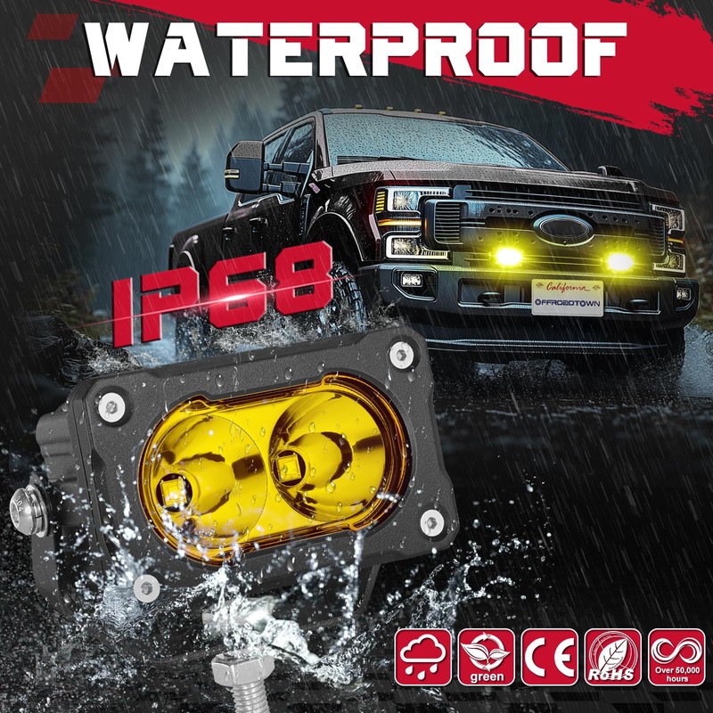 OFFROADTOWN Yellow LED Pods 2PCS 3 Inch Driving Lights 40W