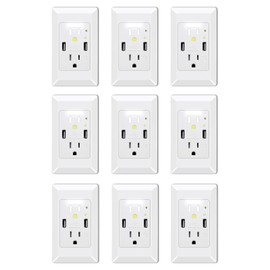 GreenCycle USB Outlet with Night Light,Dusk Dawn Sensor,4.2A High Speed Duplex Receptacle Electrical AC Wall Outlets,with Wall Plates，White,9 Pack