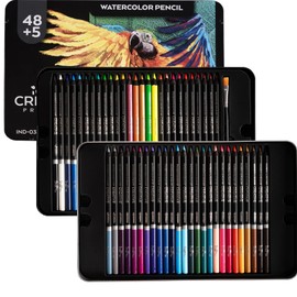 Colores acuarelables Indra Creative 48+5 lápices profesionales de acuarela con pincel y sacapuntas para adultos y niños