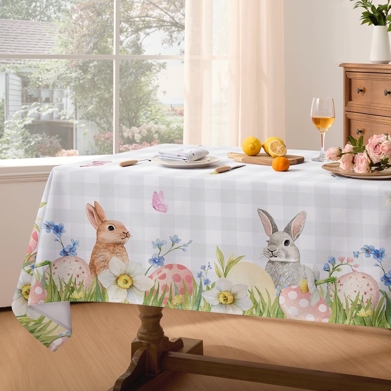 Softalker Easter Table Cloth Rectangular 200x140cm White & Grey Gingham
