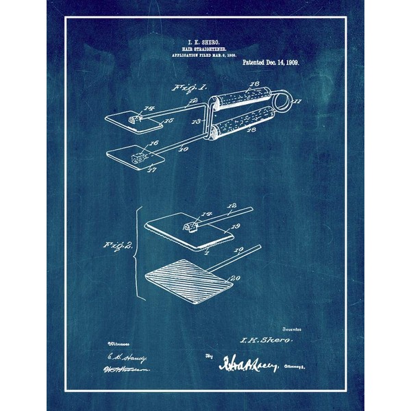 Hair-straightener Patent Print Midnight Blue with Border (5" x 7")