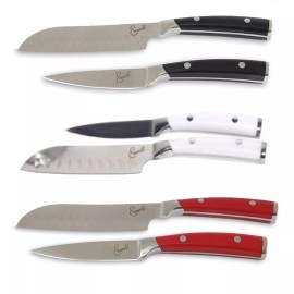 Emeril's Emeril 2 Piece Knife Set 5" Santoku 3.5" Paring Forged Steel Clad Emerilware - Red