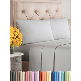 Sleepy Town Queen Size Bed Sheets - 4 Piece - Queen Sheet Set - Extra Soft, Comfy & Cooling - Easy Care - Shrinkage, Wrinkle & Fade Resistant - Brushed Microfiber - Deep Pocket Bed Sheets (Light Grey)