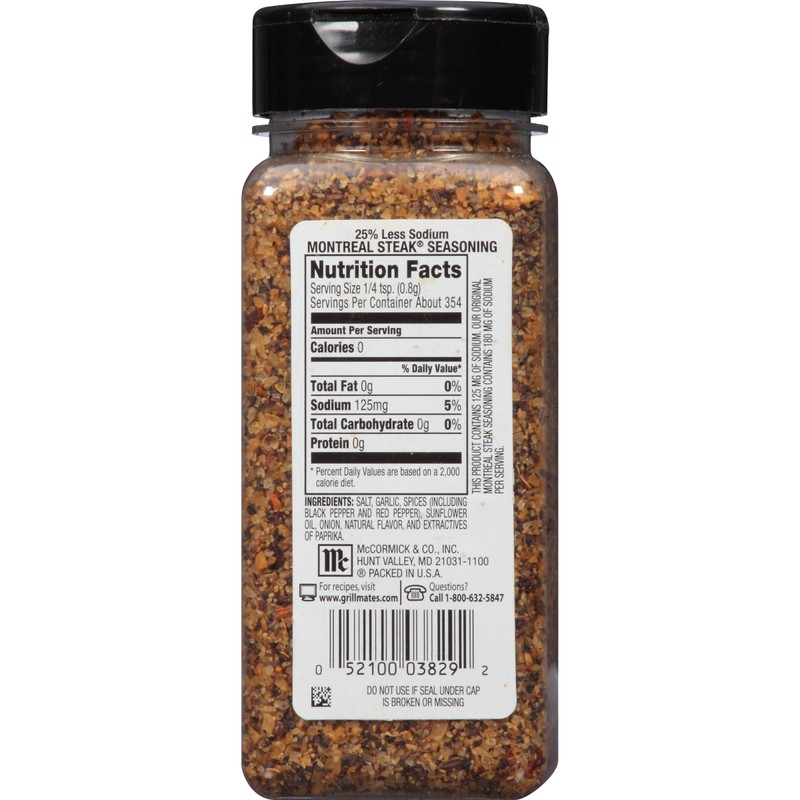 McCormick 25% Less Sodium Montreal Steak Seasoning, 10 OZ (Pack