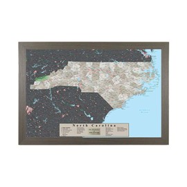 Push Pin Travel Maps Posters & Prints - Earth Toned State Map - North Carolina - Barnwood Gray - Framed Pin Map, Arrives Ready to Hang with 150 Pins - Handcrafted in USA - 27.5 inches x 27.5 inches