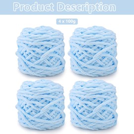 4 x 100g Knitting Wool Yarn Solid Color Knitting Yarn for Crochet for Yarn Projects Making DIY Crafts Scarves Hats Handmade Bags Blankets Sweaters (Sky Blue)
