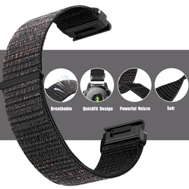 26mm Nylon Quick Fit Watch Band for Garmin Fenix 8 51mm/7X/7X Pro/Fenix 6X Series/Fenix 5X Series/Tactix 7 pro, Sport Wristband Quick Release Replacement Strap for Enduro 3 - Mixed Black