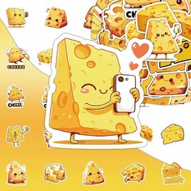 Pack of 50 Cheese Stickers Pack Cheese Sticker Set Waterproof Vinyl Stickers for Laptop Children Cars Motorcycle Bicycle Skateboard Luggage Suitcase Computer Sticker Graffiti Decal