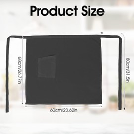 MBAIYO Apron with Pocket, Cooking Apron Waiter's Apron Adjustable Short Aprons 68 x 54 cm Bistro Apron Waist Apron Black Half Apron for Women Men Cooking Kitchen Baking Restaurant Cafe, black