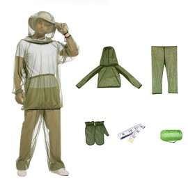 Premium 5-Piece Mosquito Suit-Jacket With Hood/Pants/Mitts/Gift Bag/Tape Measure-Full Body Protection from Insects Bugs-Lightweight Breathable Mesh Clothing for Men Women-Ideal for Outdoor Activities